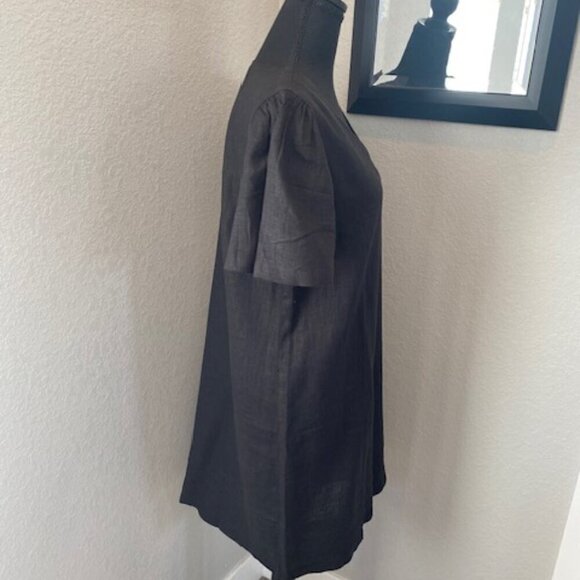 NWT NICOLE MILLER Original Black Linen Short Sleeve VNeck Dress Medium - Picture 5 of 16